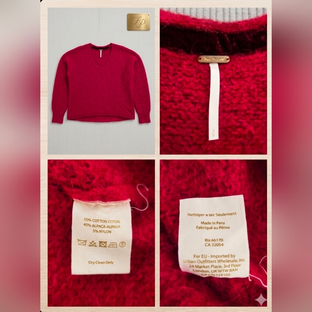 Unknown Brand Women's Red Alpaca-Blend V-Neck Sweater